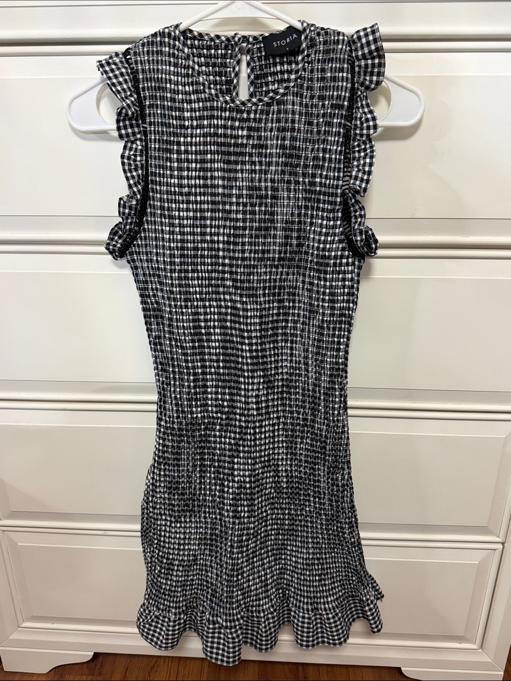 Storia Black and White Gingham Ruffle Mini Dress